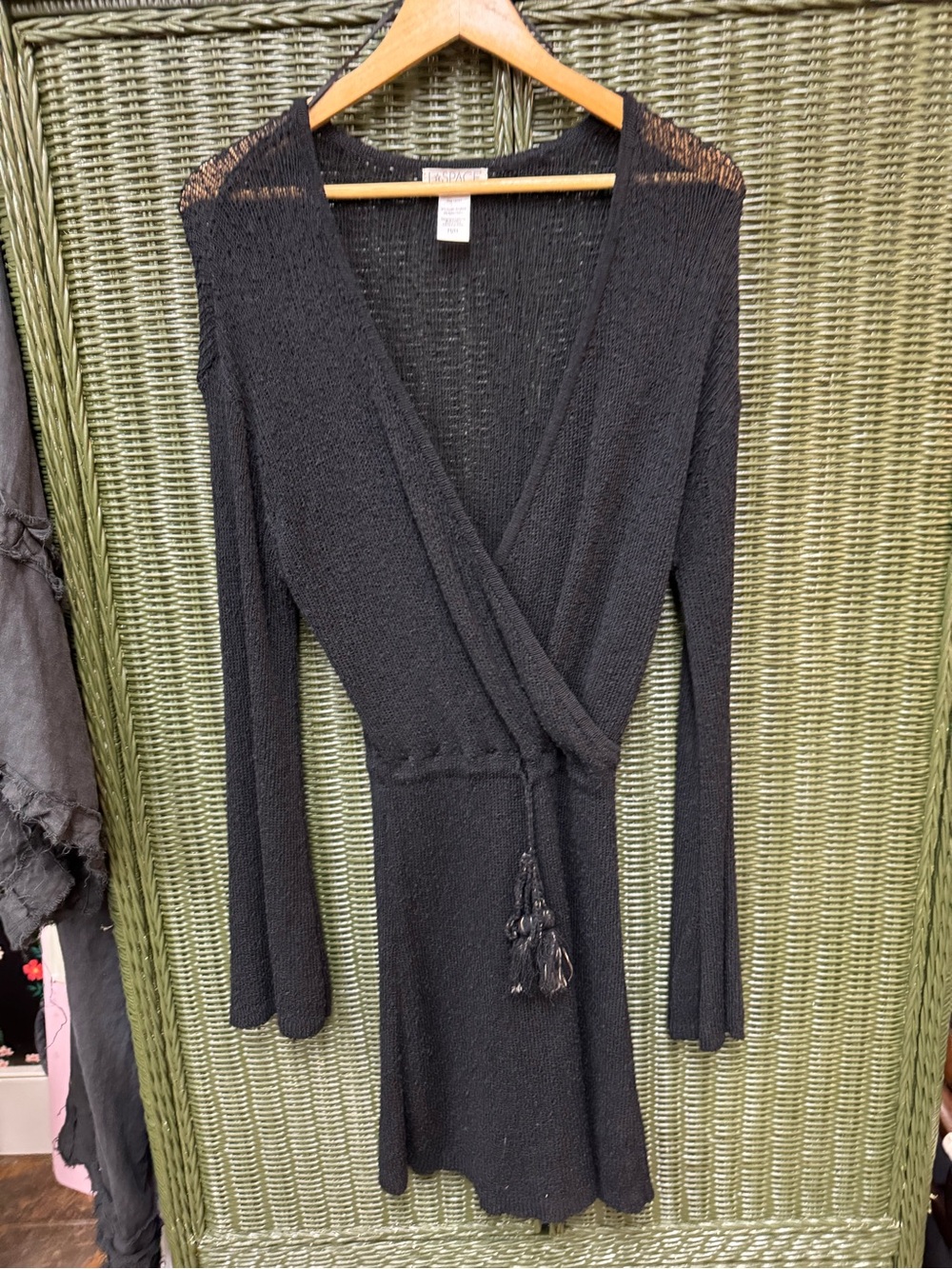L*Space Black Topanga Open Knit Tassel Wrap Mini Dress Swim Cover Up Medium